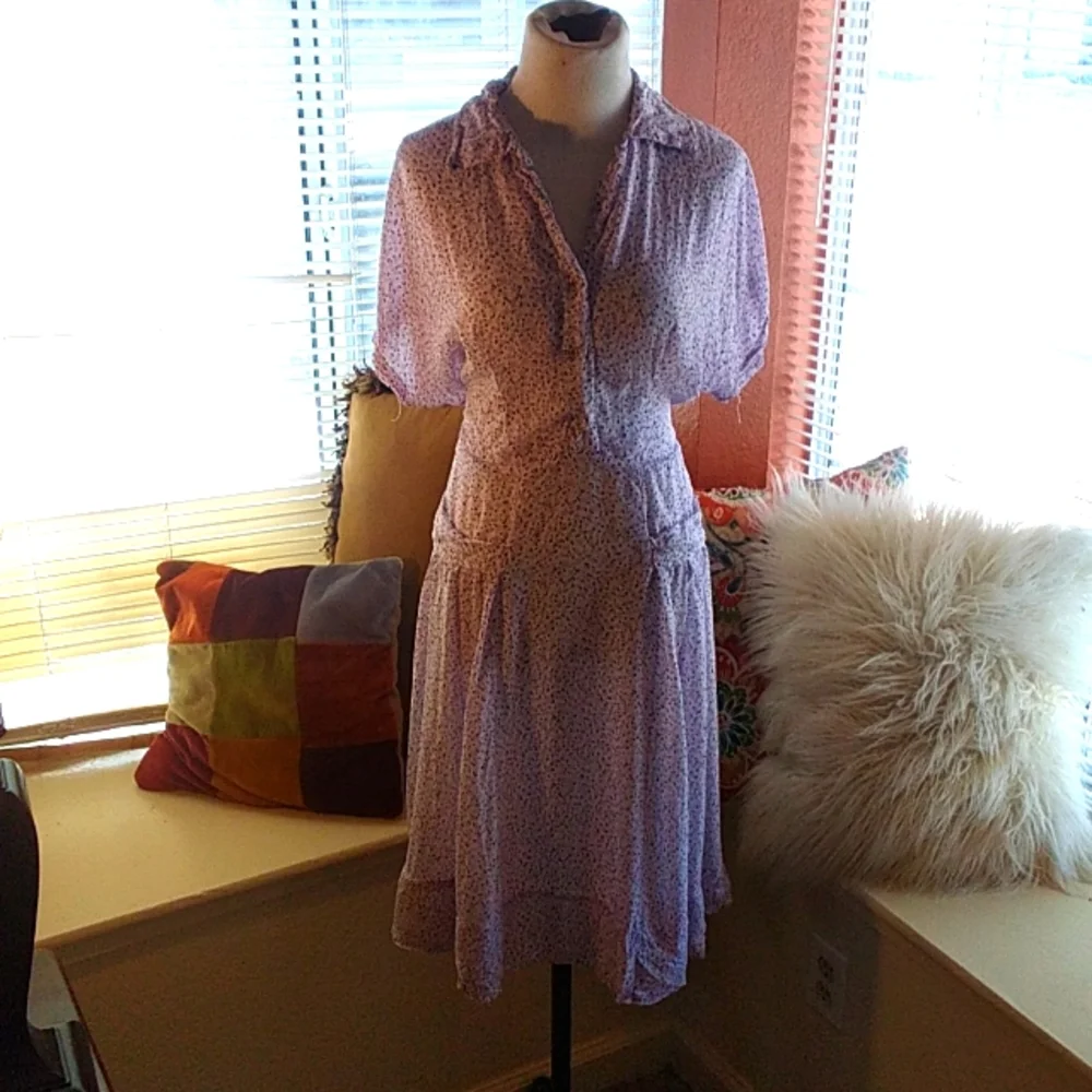 Vintage Lavender Print Day Dress waist 32in - Picture 1 of 5